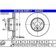 ATE 424203 brake disc 24.0124-0203.1, set of 2, set of 2 - Brake Disc