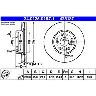 ATE 425187 brake disc 24.0125-0187.1, set of 2, set of 2 - Brake Disc