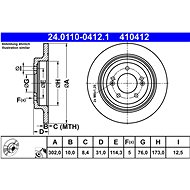 ATE 410412 brake disc 24.0110-0412.1, set of 2, set of 2 - Brake Disc