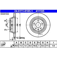 ATE 411185 brake disc 24.0111-0185.1, set of 2, set of 2 - Brake Disc
