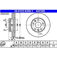 ATE 422308 brake disc 24.0122-0308.1, set of 2, set of 2 - Brake Disc