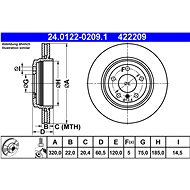 ATE 422209 brake disc 24.0122-0209.1, set of 2, set of 2 - Brake Disc