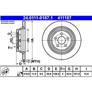 ATE 411187 brake disc 24.0111-0187.1, set of 2, set of 2 - Brake Disc