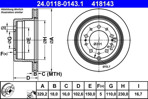 ATE 418143 brake disc 24.0118-0143.1, set of 2, set of 2 - Brake Disc