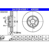 ATE 428305 brake disc 24.0128-0305.1, set of 2, set of 2 - Brake Disc