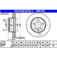 ATE 428316 brake disc 24.0128-0316.1, set of 2, set of 2 - Brake Disc