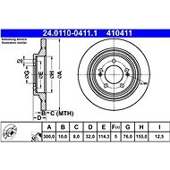 ATE 410411 brake disc 24.0110-0411.1, set of 2, set of 2 - Brake Disc