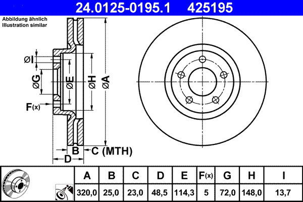 ATE 425195 brake disc 24.0125-0195.1, set of 2, set of 2 - Brake Disc