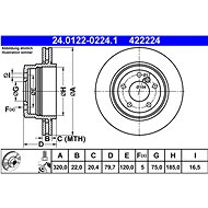 ATE 422224 brake disc 24.0122-0224.1, set of 2, set of 2 - Brake Disc