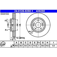 ATE 428280 brake disc 24.0128-0280.1, set of 2, set of 2 - Brake Disc