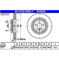 ATE 422243 brake disc 24.0122-0243.1, set of 2, set of 2 - Brake Disc