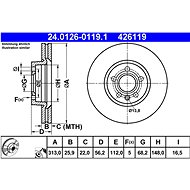 ATE 426119 brake disc 24.0126-0119.1, set of 2, set of 2 - Brake Disc