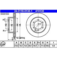 ATE 418136 brake disc 24.0118-0136.1, set of 2 - Brake Disc