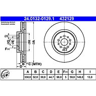 ATE 432129 brake disc 24.0132-0129.1, set of 2 - Brake Disc