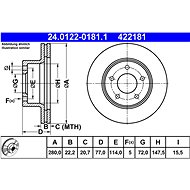 ATE 422181 brake disc 24.0122-0181.1, set of 2 - Brake Disc