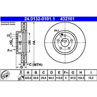 ATE 432101 brake disc 24.0132-0101.1, set of 2 - Brake Disc