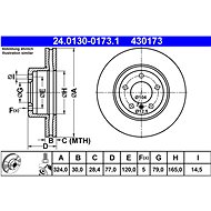 ATE 430173 brake disc 24.0130-0173.1, set of 2 - Brake Disc