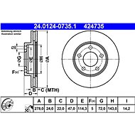 ATE 424735 brake disc 24.0124-0735.1, set of 2 - Brake Disc