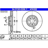 ATE 430206 brake disc 24.0130-0206.1, set of 2 - Brake Disc
