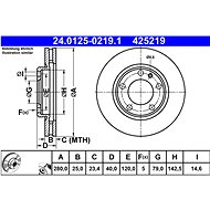 ATE 425219 brake disc 24.0125-0219.1, set of 2 - Brake Disc