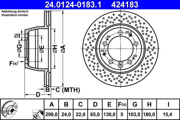 ATE 424183 brake disc 24.0124-0183.1, set of 2 - Brake Disc