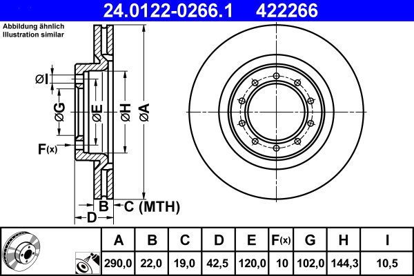 ATE 422266 brake disc 24.0122-0266.1, set of 2 - Brake Disc