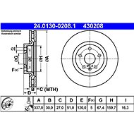 ATE 430208 brake disc 24.0130-0208.1, set of 2 - Brake Disc