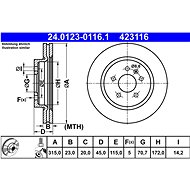 ATE 423116 brake disc 24.0123-0116.1, set of 2 - Brake Disc