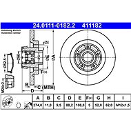 ATE 411182 brake disc 24.0111-0182.2, set of 2 - Brake Disc