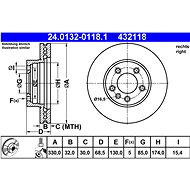 ATE 432118 brake disc 24.0132-0118.1, set of 2 - Brake Disc