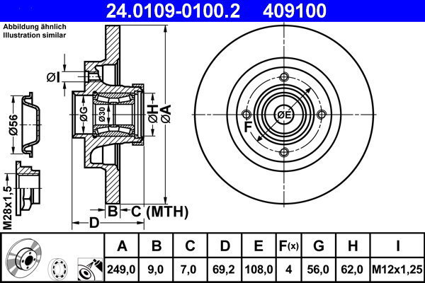 ATE 409100 brake disc 24.0109-0100.2, set of 2 - Brake Disc