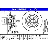 ATE 411184 brake disc 24.0111-0184.2, set of 2 - Brake Disc