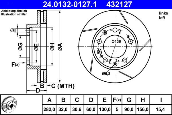 ATE 432127 brake disc 24.0132-0127.1, set of 2 - Brake Disc