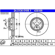 ATE 436109 brake disc 24.0136-0109.1, set of 2 - Brake Disc