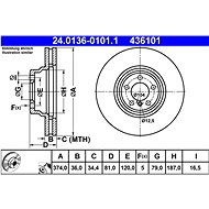 ATE 436101 brake disc 24.0136-0101.1, set of 2 - Brake Disc