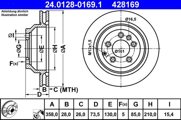ATE 428169 brake disc 24.0128-0169.1, set of 2 - Brake Disc