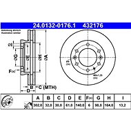 ATE 432176 brake disc 24.0132-0176.1, set of 2 - Brake Disc