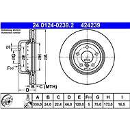 ATE 424239 brake disc 24.0124-0239.2, set of 2 - Brake Disc
