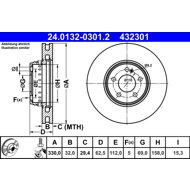 ATE 432301 brake disc 24.0132-0301.2, set of 2 - Brake Disc