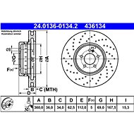ATE 436134 brake disc 24.0136-0134.2, set of 2 - Brake Disc