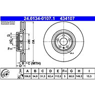 ATE 434107 brake disc 24.0134-0107.1, set of 2 - Brake Disc
