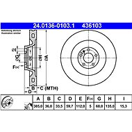 ATE 436103 brake disc 24.0136-0103.1, set of 2 - Brake Disc