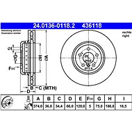 ATE 436118 brake disc 24.0136-0118.2, set of 2 - Brake Disc