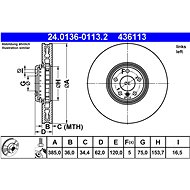 ATE 436113 brake disc 24.0136-0113.2, set of 2 - Brake Disc