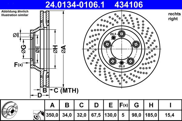ATE 434106 brake disc 24.0134-0106.1, set of 2 - Brake Disc