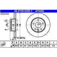 ATE 410250 brake disc 24.0110-0250.1, set of 2 - Brake Disc