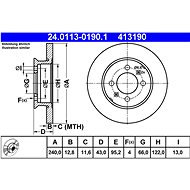 ATE 413190 brake disc 24.0113-0190.1, set of 2 - Brake Disc