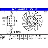 ATE 436117 brake disc 24.0136-0117.2, set of 2 - Brake Disc