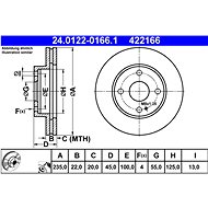 ATE 422166 brake disc 24.0122-0166.1, set of 2 - Brake Disc