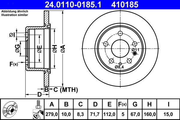 ATE 410185 brake disc 24.0110-0185.1, set of 2 - Brake Disc